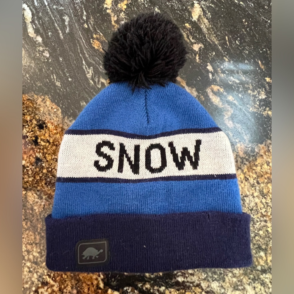 Blue and Black Kids Beanie with Pom Pom